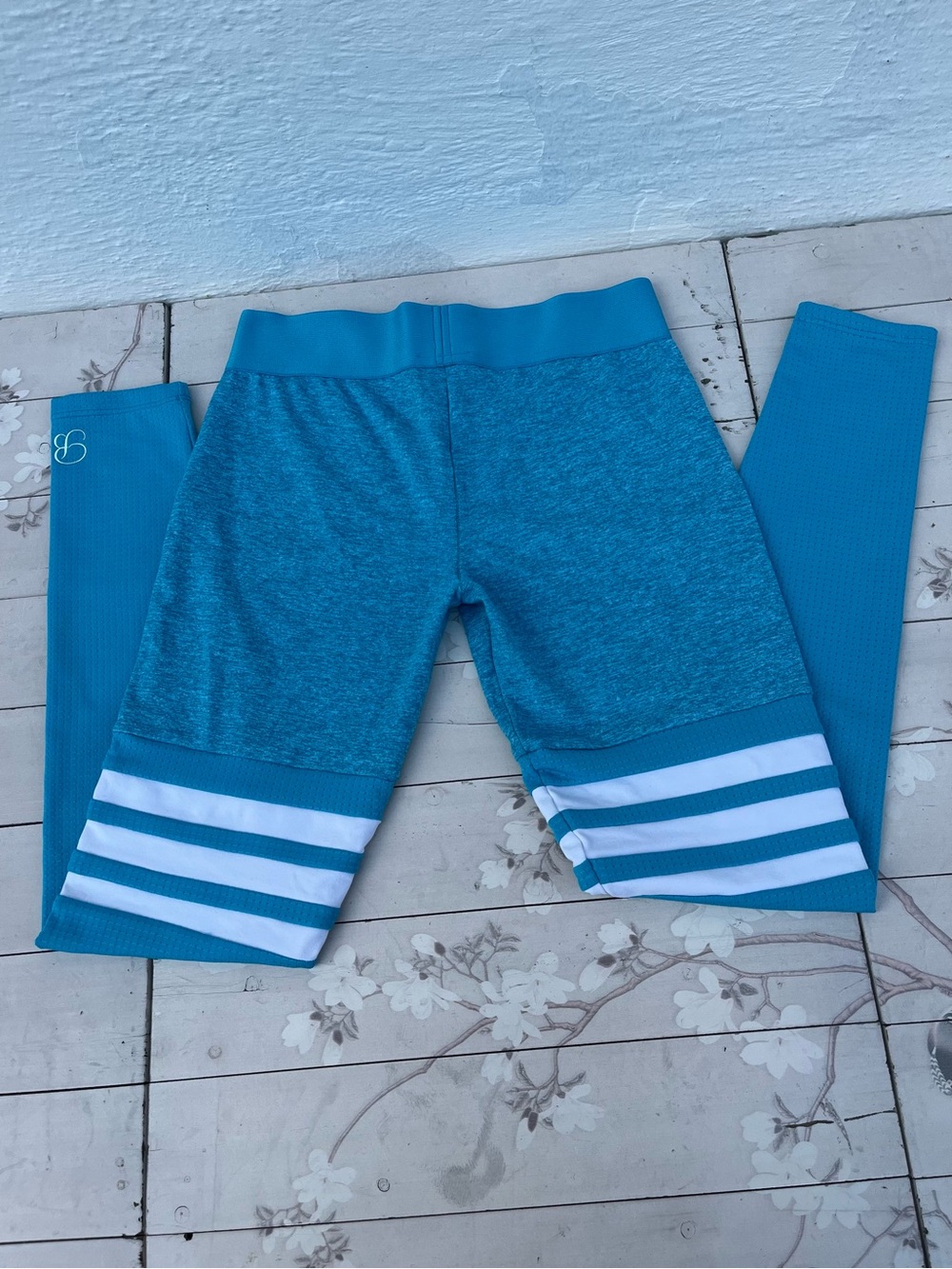 Bombshell Sportswear Teal Leggings with White Stripe Accents